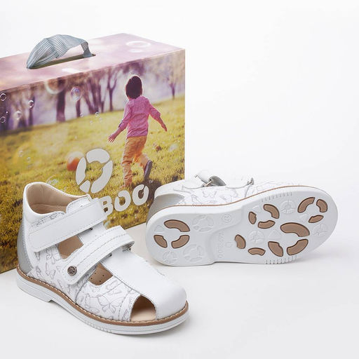 Сандалии детские 26033 кожа, ЛАНДЫШ серебристый/бабочки - Tapiboo фото 2