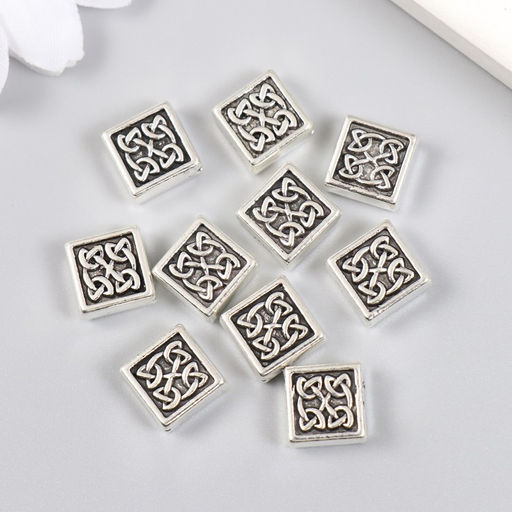 Цена за 10 шт. Бусина для творчества металл «Узор из узлов», серебро 1×1 см