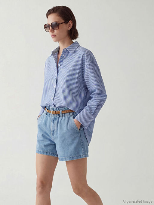 ?izgili Oversize Oxford Kad?n G?mlek