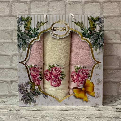 Набор полотенец EFOR из 3-х предметов (50*90-2шт.;70*140) королевская роза (персик) KIRALCI GULSOMON