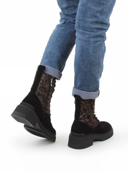 01-DMD-D269 BLACK/LEOPARD Ботинки демисезонные женские (натуральная кожа, байка)