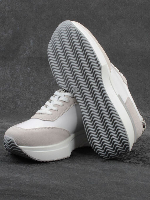 03-YG497-1 WHITE/GREY Кроссовки женские (натуральная кожа)