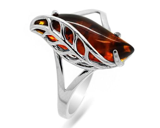 Кольцо из серебра янтарь, КП69