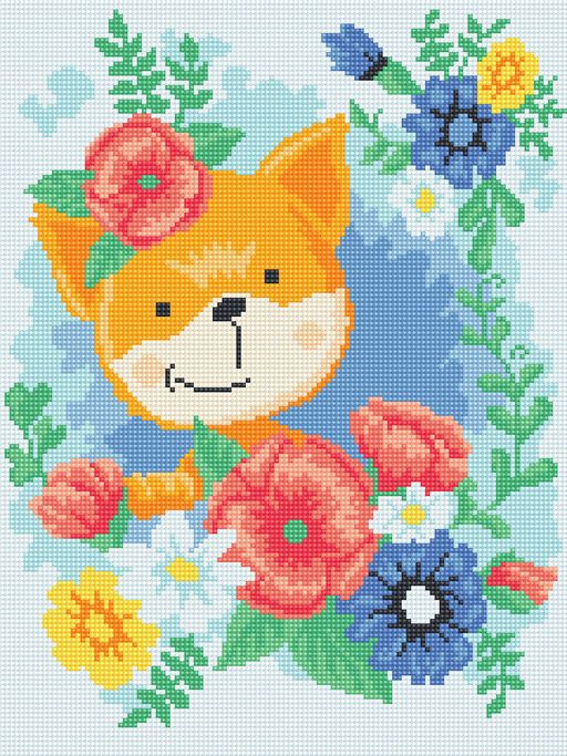 Кристальная (алмазная) мозаика ФРЕЯ ALVK-89 Лисенок в цветах 40 х 30 см