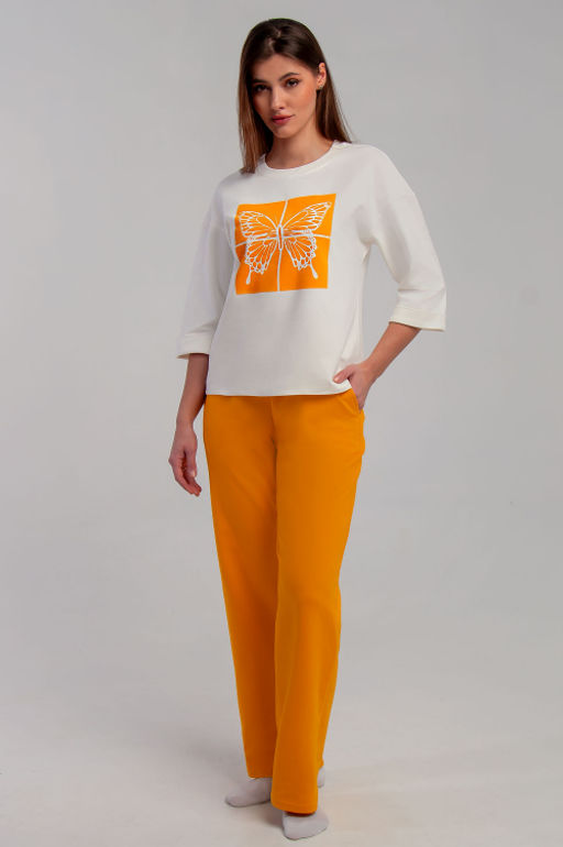 Арт. 10808  Пижама с брюками 44-52 (5 шт) Цвет:верх-молочный,низ-горчица