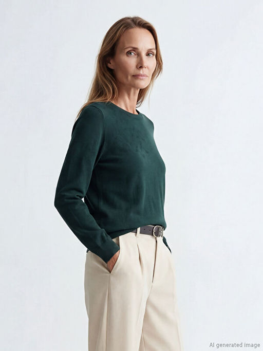 Bisiklet Yaka Kendinden Desenli Kad?n Triko Kazak