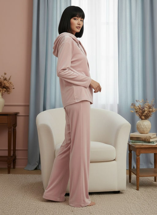 Костюм из велюра со съемным капюшоном и резинкой в комплекте OD-1009-1 розовый