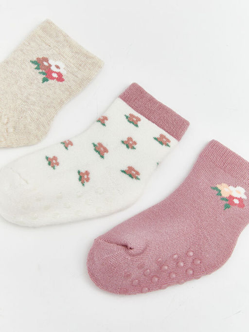 ?i?ekli Kayd?rmaz Taban K?z Bebek Soket ?orap 3l?
