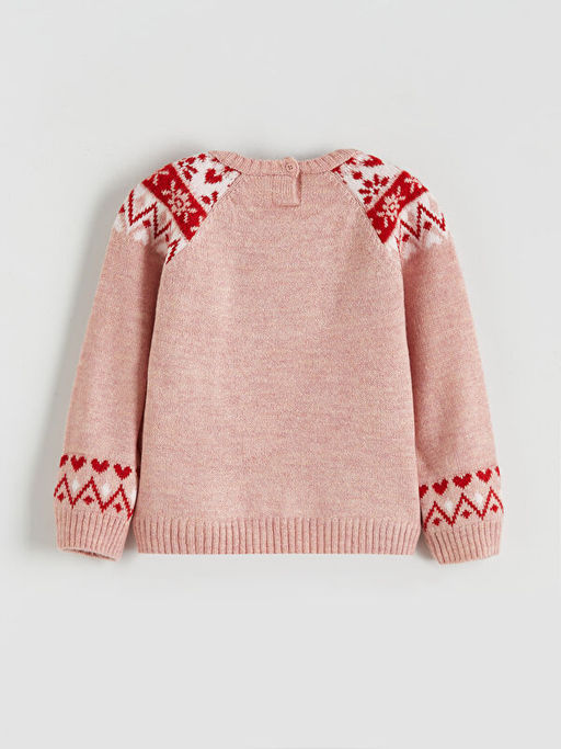 Bisiklet Yaka Desenli K?z ?ocuk Triko Kazak