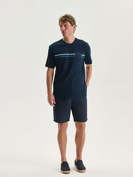 Bisiklet Yaka Bask?l? Penye Erkek Ti??rt