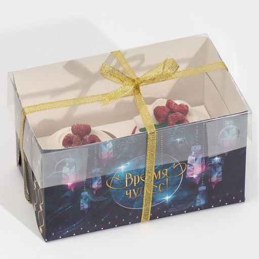 Цена за 5 шт. Коробка для капкейка «Фотографичный синий», 16 х 8 х 10 см