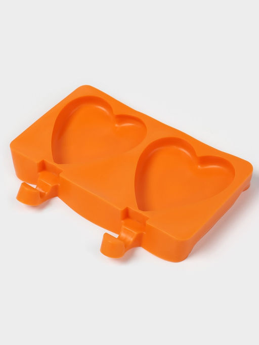 Форма для мороженого Сердечко, силикон, 19.5?14?2.5 см, 2 ячейки (8.4?9 см), МИКС