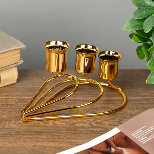 Металлический подсвечник на 3 свечи «Капли», золото, 14×8×8 см