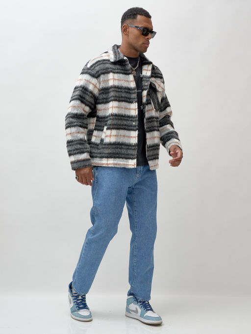 Куртка рубашка шерстяная в клетку мужская демисезонная темно-серого цвета 58565TC