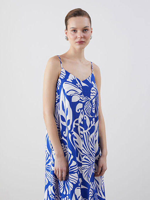 V Yaka ?i?ekli Ask?l? A Kesim Elbise