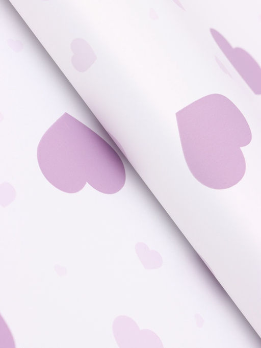 Цена за 20 шт. Пленка для цветов, «Сердца на белом», сиреневый, 57×57 см