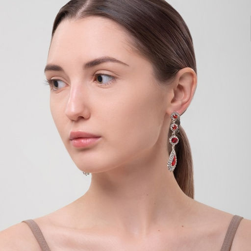 Серьги висячие со стразами Вечерние мадам, цвет бело-красный в серебре, 7 см