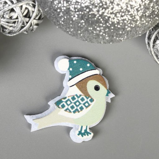 Декор для творчества дерево, войлок «Воробушек в шапочке» набор 6 шт. 4.2×4.2 см