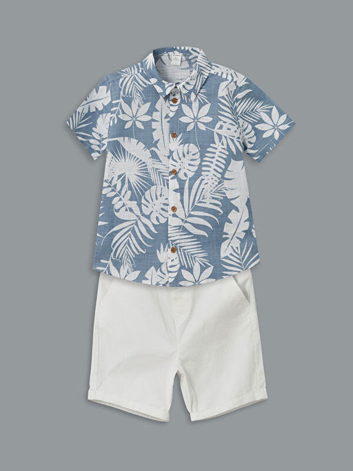 Bask?l? Viskon Erkek ?ocuk G?mlek ve ?ort 2li