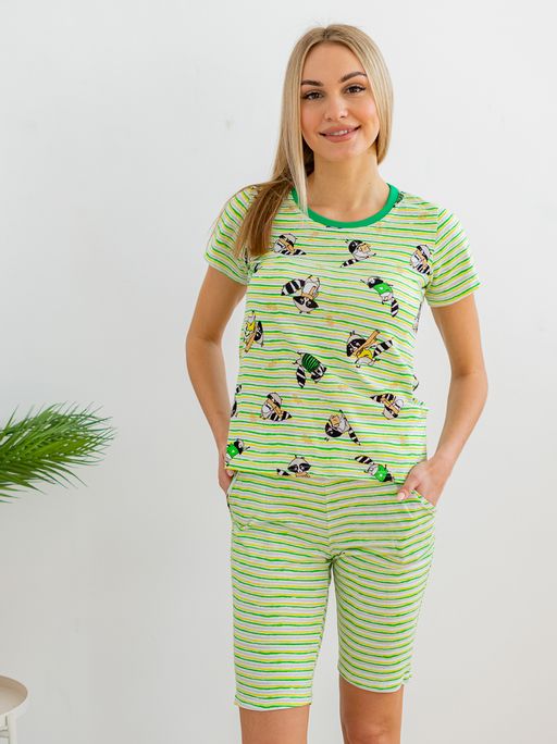 Пижама женская из футболки и бридж из кулирки Локки зеленый - Амадель фото 3