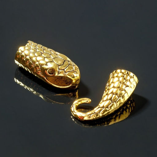 Замок-концевик «Змея», 4.3×1.6 мм (внутренний 0.7 мм), (набор 2 шт.) цвет чернёное золото