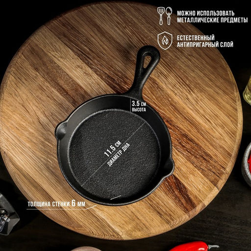 Сковорода Magma «Вилфред», 13.5×3.5 см, с 2 сливами, индукция, чугун, чёрная