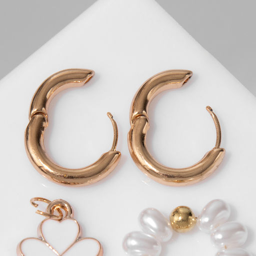 Серьги со съёмным элементом Трансформер клевер-сердце, цвет бело-бежевый в золоте - Qf фото 2