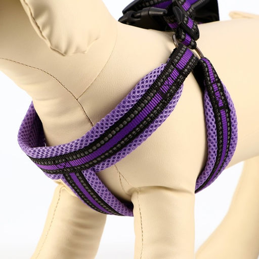 Комплект амуниции светоотражающий с мягкими шлейкой и ручкой, поводок 120 х 2 см, ОШ 25-72 см, фиол - Пижон фото 3