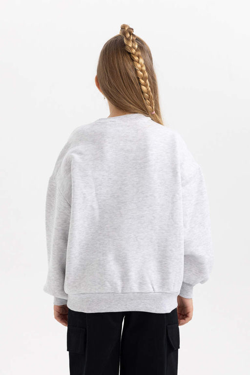 Толстовка большого размера SmileyWorld для девочек с круглым вырезом и мягкой ворсистой изнанкой - Defacto фото 4