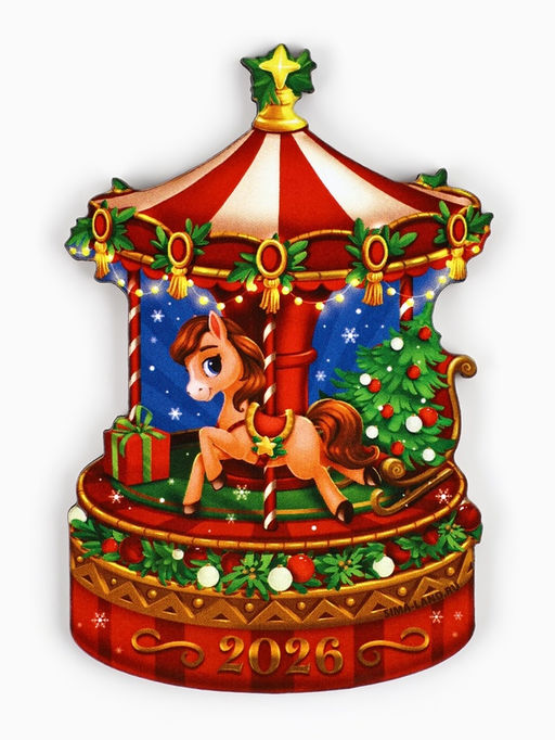 Цена за 3 шт. Магнит новогодний на холодильник «Карусель»