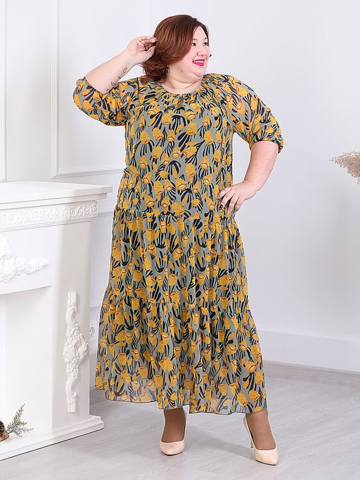 Платье с заниженной талией больших размеров - Almond фото 2