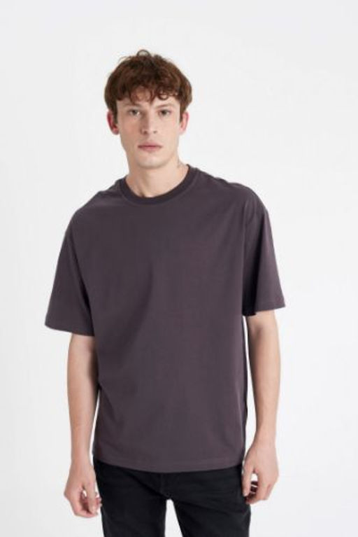 Boxy Fit Bisiklet Yaka Basic Duz K?sa Kollu Tisort