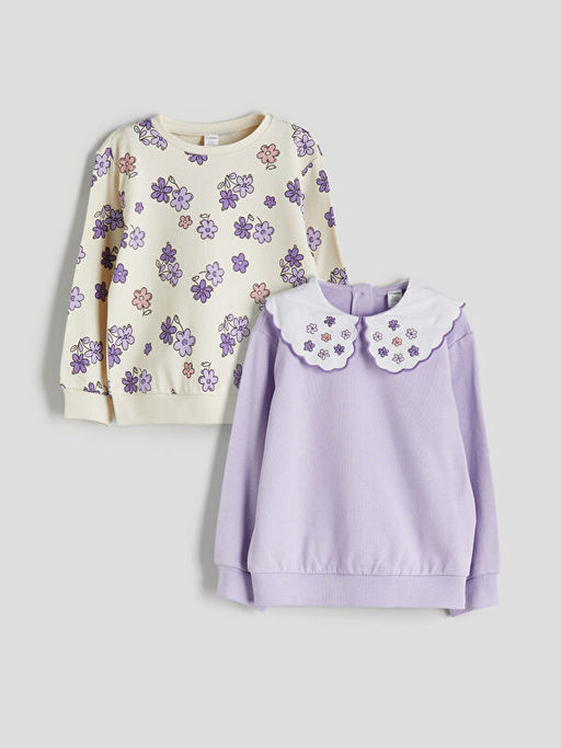 Bisiklet Yaka K?z ?ocuk Sweatshirt 2li