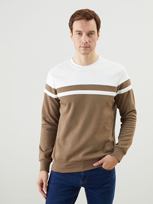 Bisiklet Yaka Uzun Kollu Renk Bloklu Erkek Sweatshirt