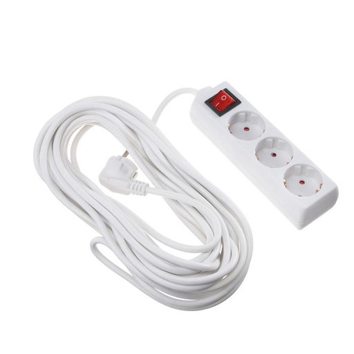 Удлинитель Luazon Lighting, 3 розетки, 10 м, 6 А, 1300 Вт, 3×0.75 мм2, с заземлением, с выключателем, белый