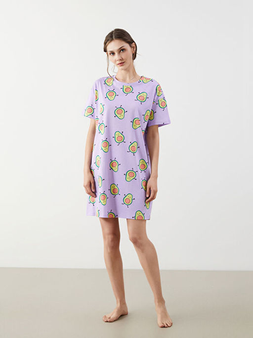 Bisiklet Yaka Avokado Bask?l? Kad?n Gecelik