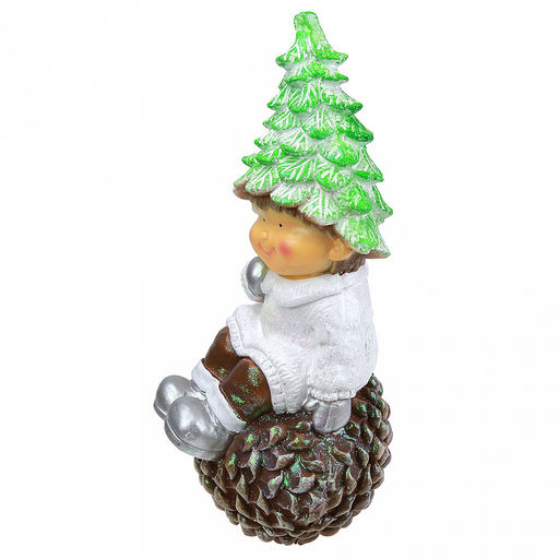 Скульптура-фигура для сада из полистоуна "Мальчик на шишке" 23х26х51см (Россия)