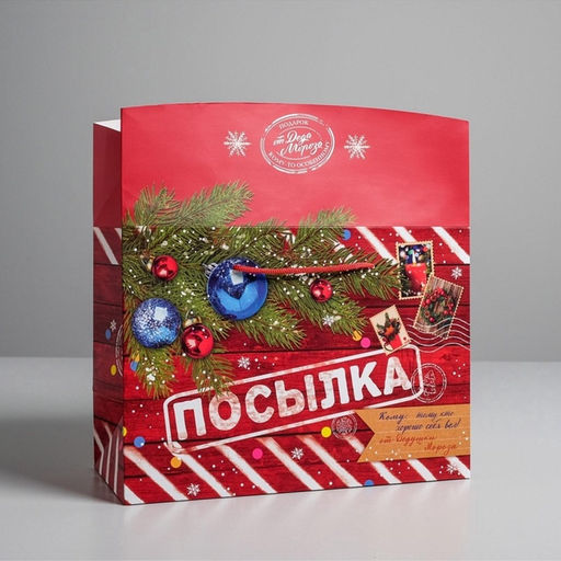 Цена за 2 шт. Пакет?коробка подарочный Новогодняя посылка, 28?20?13 см