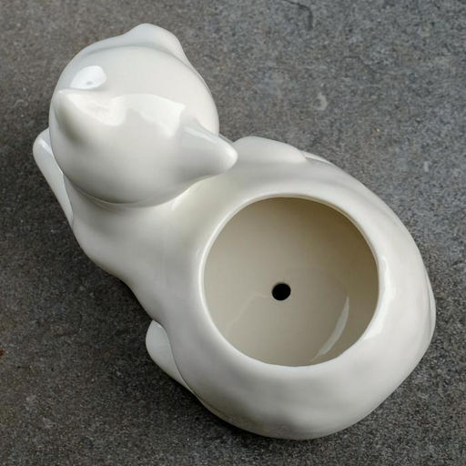 Декоративный горшок для цветов «Котёнок», 200 мл, 13×7.4×10.3 см, керамический, белый