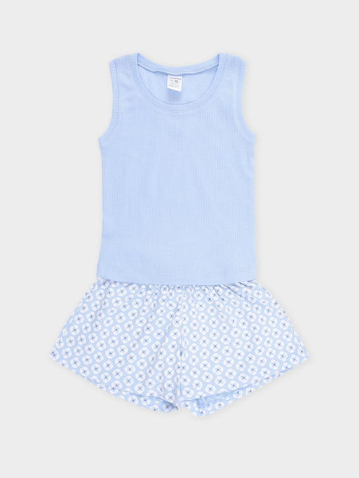 К 1649/небесно-голубой,геометрические ромашки пижама для дев