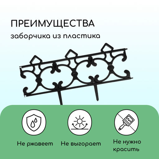 Ограждение декоративное, 30×290 см, 5 секций, пластик, чёрное, «Парковый»