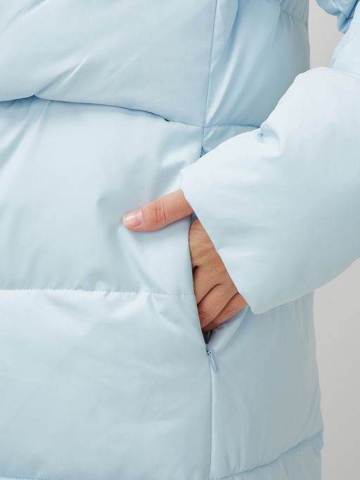 Пальто утепленное стеганное зимнее с капюшоном женское голубого цвета 9620Gl - Mtforce фото 9