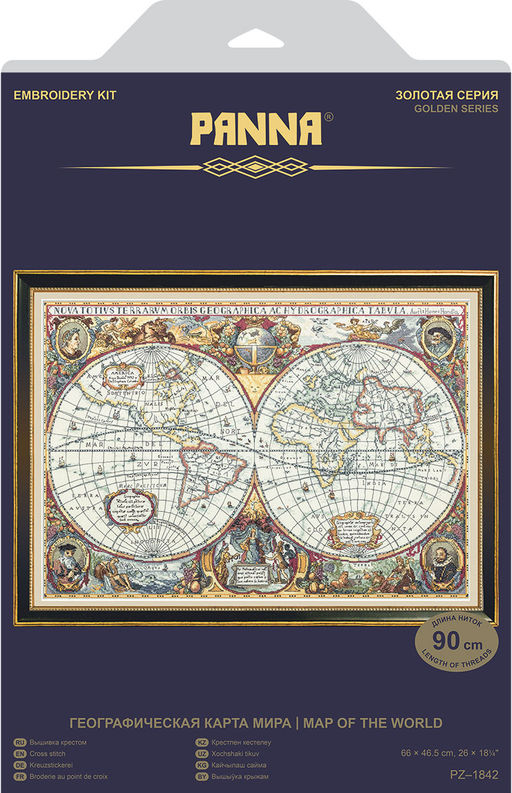 Набор для вышивания PANNA Золотая серия PZ-1842 Географическая карта мира 66 х 46.5 см