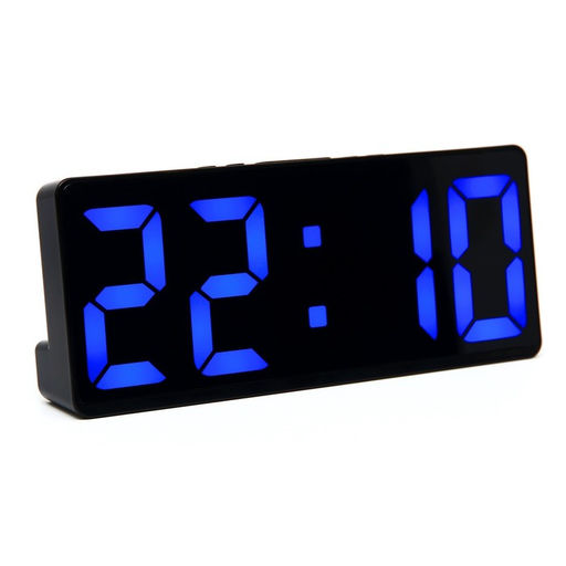 Часы электронные настольные, USB, календарь, будильник, термометр, 15×6.3 см, синяя индикация