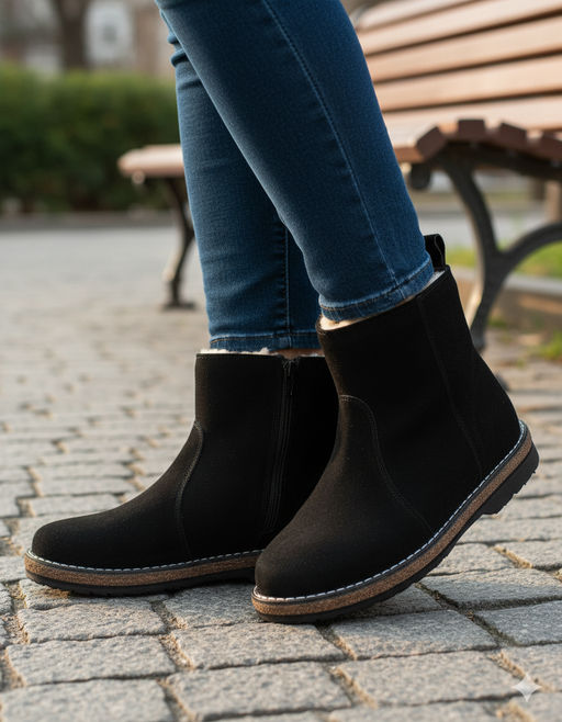 Ботинки женские на войлочной подошве, черные,замша, молния. - Рошва фото 11