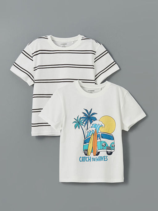 Bisiklet Yaka ?izgili Erkek ?ocuk Ti??rt 2li