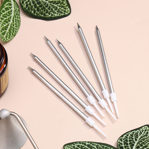 Свечи в торт Ройс, 6 шт, высокие, 13 см, серебристый металлик - Страна карнавалия фото 4