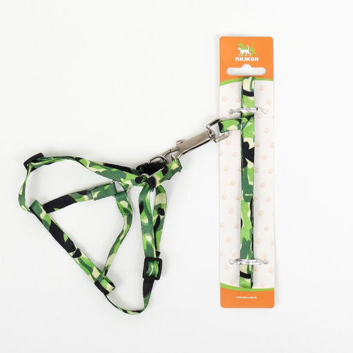 Комплект Камуфляж, капрон, поводок 120 х 1 см, ОШ 16,5-27 см, ОГ 21-35 см, зелёный - Пижон фото 9