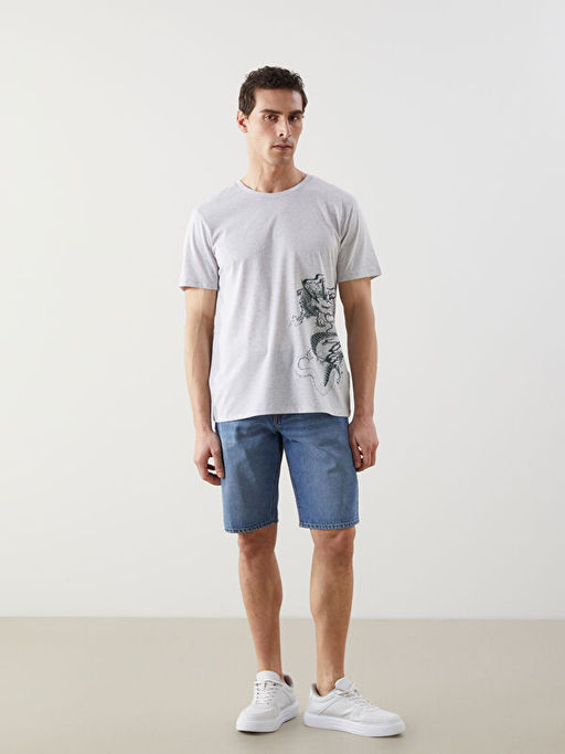 Bisiklet Yaka Bask?l? Penye Erkek Ti??rt