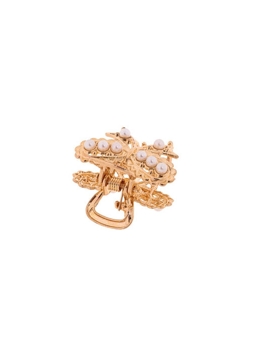 Цена за 6 шт. Крабик для волос «Жемчужный», бантик, 2.5 см, золото